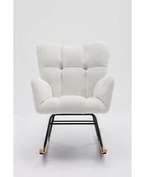 Mid Century Modern Velvet Tufted Upholstered Rocking Chair Padded Seat for Living Room Bedroom, White