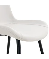 White artificial leather backrest cushion dining chair, black metal legs, curved widened cushion design for more comfort, suitable for restaurants, ki