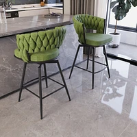 Streamdale Furniture Bar Chair Linen Woven Bar Stool Set of 2,Black legs Barstools No Adjustable Kitchen Island Chairs,360 Swivel Bar Stools Upholster