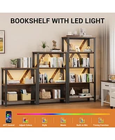 Gaomon Tier Bookshelf with Led Lights, Bookcase with Open Display Shelves