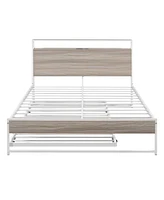 Slickblue Metal Platform Bed Frame with Trundle, Usb Ports, and Slat Support for Space-Saving Sleep Solutions