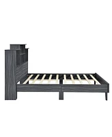 Slickblue Full Size Storage Platform Bed Frame with 4 Open Storage Shelves and Usb Charging Design,Gray