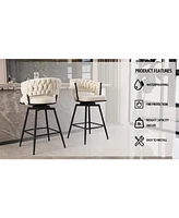 Streamdale Furniture Bar Chair Suede Woven Bar Stool Set of 4,Black legs Barstools No Adjustable Kitchen Island Chairs,360 Swivel Bar Stools Upholster