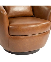 Upholstered Swivel Barrel Armchair with Storage Modern Living Room Side Chair for Bedroom/Office/Reading Spaces - Pu Light Brown