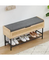 gaomon Natural Rattan 40in Storage Chest, Storage Bench Organizer for Entryway, Rectangular Bench Storage Rack