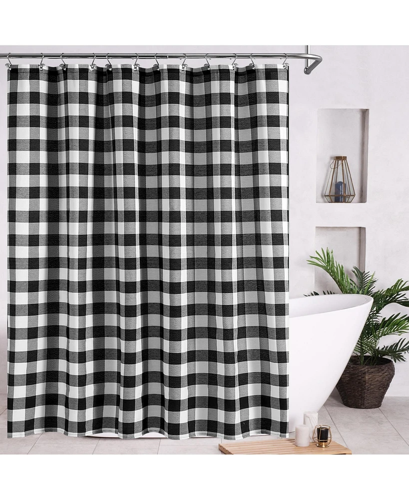 Awesome Home Cotton Blend Woven Check Waterproof Shower Curtain, 72"X72"