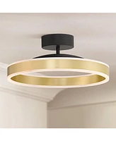 Possini Euro Design Eliza 16" Modern Semi Flush-Mount Ceiling Light Fixture Kitchen Foyer Hallway Ring Round Led Dimmable Matte Black Antique Brass Fi