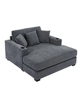 55" Oversized Chaise Lounger Modern Style Sofa Couch, with Pillows, Charge Station & Cup Holders, Chenille Fabric
