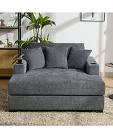 Streamdale Furniture 55" Oversized Chaise Lounger Modern Style Sofa Couch, with Pillows, Charge Station & Cup Holders, Chenille Fabric