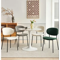 Grey Boucle Fabric Dining Chairs Set of 4, Modern Dining Room Chairs with Black Metal Legs, Armless Kitchen Chair for Dining Room, Living Room