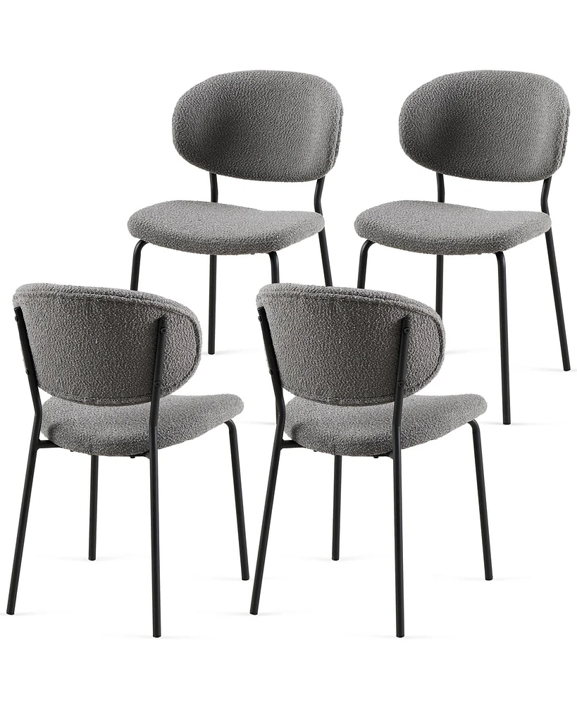 Streamdale Furniture Grey Boucle Fabric Dining Chairs Set of 4, Modern Dining Room Chairs with Black Metal Legs, Armless Kitchen Chair for Dining Room