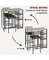 gaomon Dining Table Set for 2, Bar Table and Chairs for 2, Kitchen Table Set with 2 Upholstered Chairs,3 Large Storage Shelves,Grey