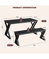 gaomon 45” Dining Table with Benches, Kitchen Table Set for 4-6, Rectangular Dining Room Table Set with Sturdy Metal Frame