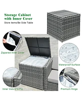 Sugift 8 Piece Wicker Sofa Rattan Dinning Set Patio Furniture with Storage Table-Black