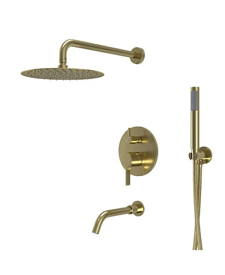 Pvd Brush Gold Three function Pressure Balance Shower Set with 10 in Round Shower Head & Valve