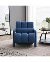 Modern Upholstered accent chair, Comfortable Linen Fabric with a pillow for Living room, bedroom. Linen, Navy Blue