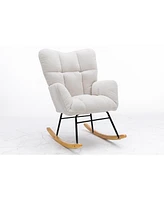 Streamdale Furniture Mid Century Modern Teddy Fabric Tufted Upholstered Rocking Chair Padded Seat For Living Room Bedroom, Ivory White