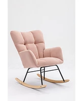 Streamdale Furniture Mid Century Modern Velvet Tufted Upholstered Rocking Chair Padded Seat for Living Room Bedroom, Pink