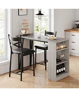 gaomon Dining Table Set for 2, Kitchen Bar Table and Chairs for 2, 3-Piece Kitchen Table Set with 2 Upholstered Chairs,Grey