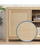 gaomon Tv Stand for 75 Inch Tv, Rattan Entertainment Center with Storage, Wood Tv & Media Console