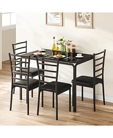 gaomon 5 Piece Glass Dining Table Set, Kitchen and Chairs for 4, Kitchen Table and Chairs Modern Room Sets Home, Party,Black