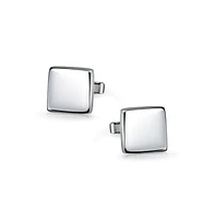 Bling Jewelry Initial Geometric Solid Flat Square .925 Sterling Silver Shirt Cufflinks Cuff Links Executive Gift Hinge Bullet Back