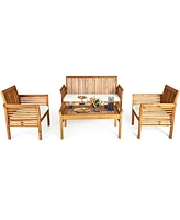 Sugift 4 Pieces Outdoor Acacia Wood Sofa Furniture Set