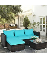 Sugift 5 Pieces Patio Rattan Furniture Set with Coffee Table-Turquoise