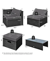 Sugift 8 Pieces Patio Rattan Storage Table Furniture Set-Gray