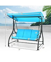 Sugift 3 Seat Outdoor Porch Swing with Adjustable Canopy-Blue