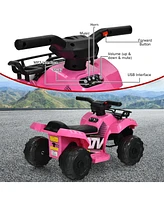 Sugift 6V Kids Atv Quad Electric Ride On Car with Led Light and MP3-Pink