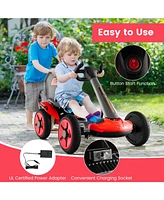 Sugift Pedal Powered 4-Wheel Toy Car with Adjustable Steering Wheel and Seat-Red