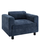 Modern Oversized Armchair Comfy Accent Chair Single Sofa for Living Room Bedroom Office Apartment, Woven Velvet Fabric, Blue