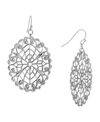 2028 Silver-Tone Oval Filigree Earrings