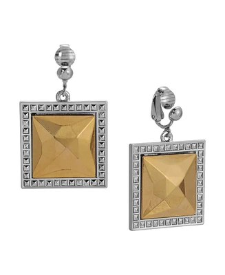 2028 Two-Tone Faceted Square Drop Clip Earrings