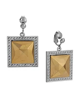 2028 Two-Tone Faceted Square Drop Clip Earrings