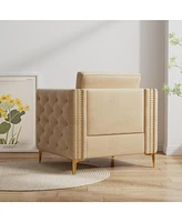 Accent Chair for Living Room Upholstered Arm Chair with Metal Legs Velvet Khaki