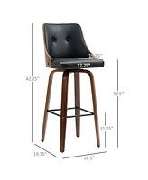 Streamdale Furniture Bar Height Bar Stools, Pu Leather Swivel Barstools with Footrest and Tufted Back, Set of 2, Black