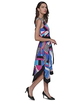 Karl Lagerfeld Paris Women's Printed Asymmetric Midi Dress