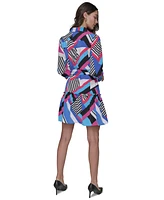 Karl Lagerfeld Paris Women's Geo-Print Tie-Waist 3/4-Sleeve Dress