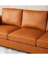 gaomon 3 Seater Leather Couch, Mid Century Faux Leather Sofa for Living Room Furniture