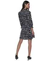 Karl Lagerfeld Paris Women's Dot-Print Mock-Neck 3/4-Sleeve Dress