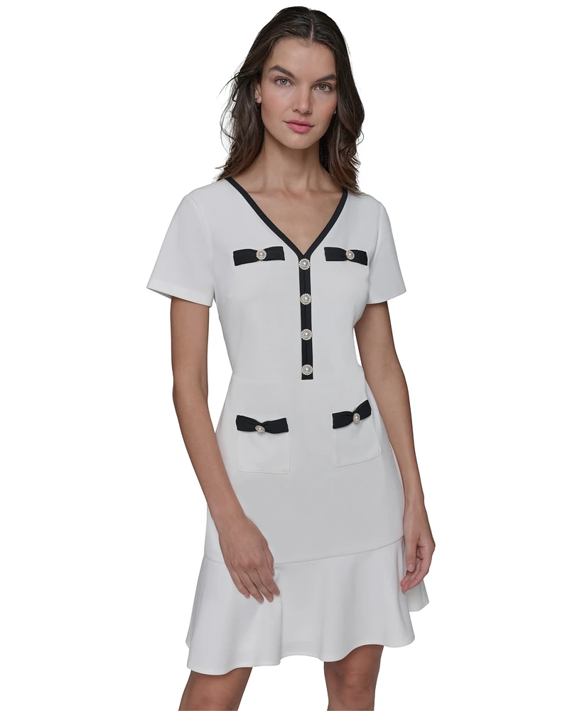 Karl Lagerfeld Paris Women's Contrast-Trim Flounce-Hem Dress