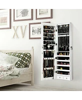 Sugift Wall and Door Mounted Mirrored Jewelry Cabinet with Lights-White