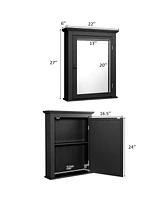 Sugift Wall Mounted Bathroom Mirror Cabinet with 5-level Height-adjustable Shelf-Black