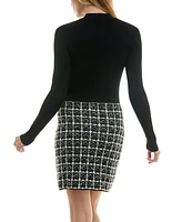 Bcx Juniors' Combo Tweed-Skirt Long-Sleeve Dress