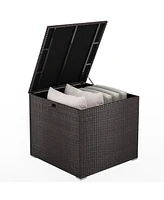 Sugift 72 Gallon Rattan Outdoor Storage Box with Zippered Liner and Solid Pneumatic Rod