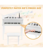 Sugift 30-Key Wood Toy Kids Grand Piano with Bench and Music Rack-White