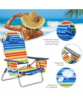 Sugift 2-Pack Folding Backpack Beach Chair 5-Position Outdoor Reclining Chairs with Pillow-Yellow