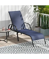 Sugift Adjustable Patio Chaise Folding Lounge Chair with Backrest-Navy